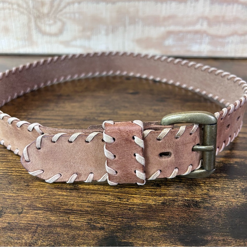 Stitched Genuine Leather Belt large stitch/laced 39-40 in. brass buckle India